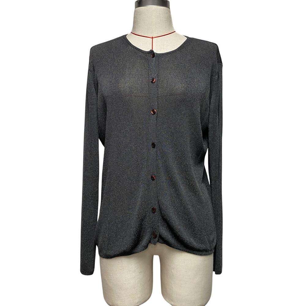 Vintage Philippe Adec Womens Size L Shimmer Gray Button Front Cardigan Y2K